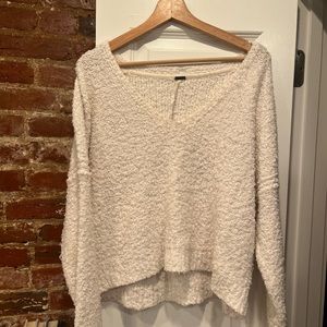 Cream Oversized Free People Boucle Sweater w/ v neck
